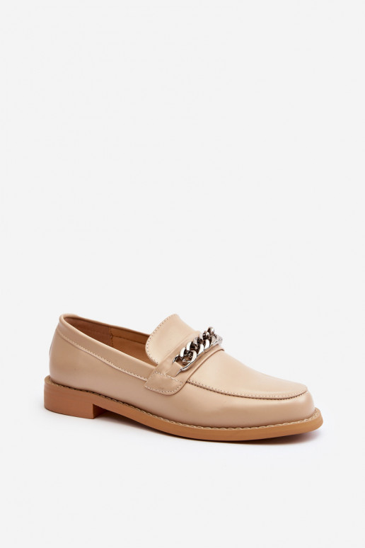 Dames Eko Leer Mocassins met kettingen beige Nohlies