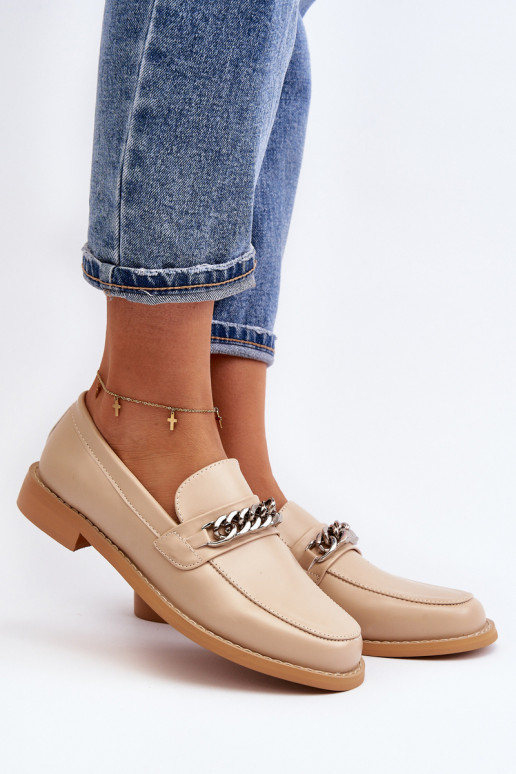 Féminin Eko Peau Mocassins avec des chaînes beige Nohlies