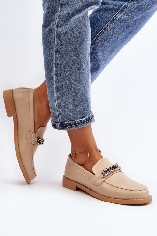 Féminin Eko Peau Mocassins avec des chaînes beige Nohlies