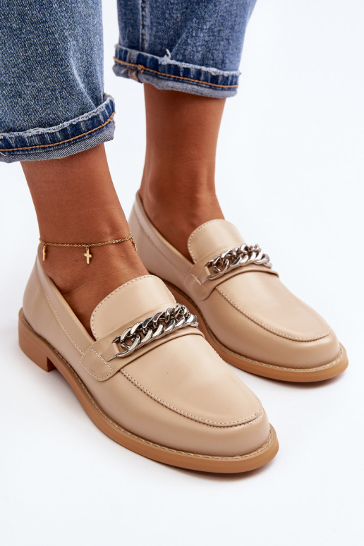 Dames Eko Leer Mocassins met kettingen beige Nohlies