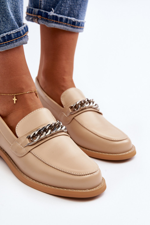 Féminin Eko Peau Mocassins avec des chaînes beige Nohlies