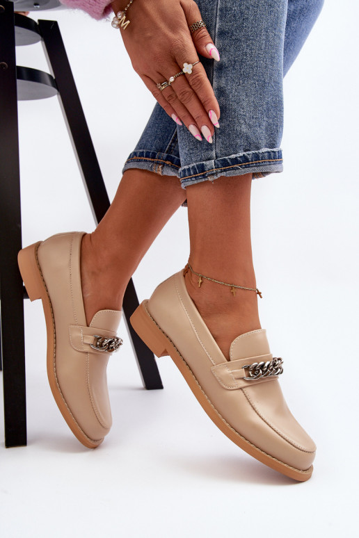 Feminin Eko Haut Mokassins mit Ketten Beige Nohlies