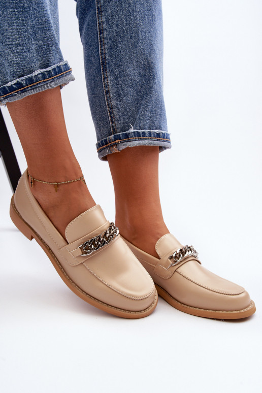 Dames Eko Leer Mocassins met kettingen beige Nohlies