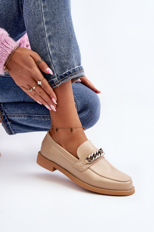 Féminin Eko Peau Mocassins avec des chaînes beige Nohlies