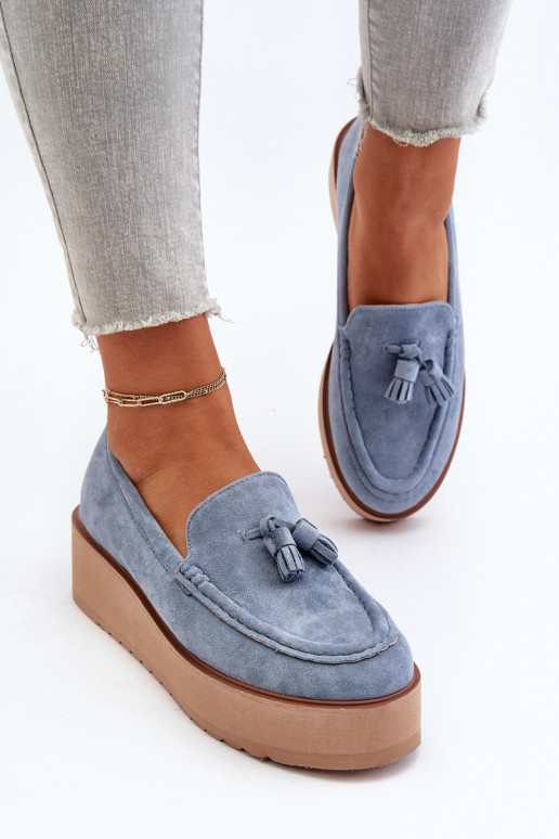 Mocassins plateforme femme avec des franges couleur bleue Mialani