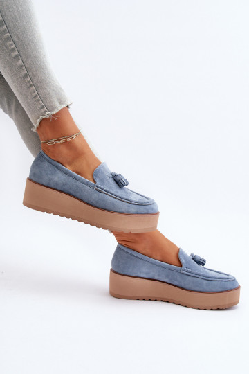 Mocassins plateforme femme avec des franges couleur bleue Mialani 2
