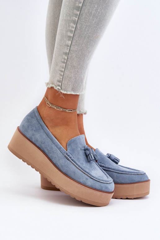 Mocassins plateforme femme avec des franges couleur bleue Mialani