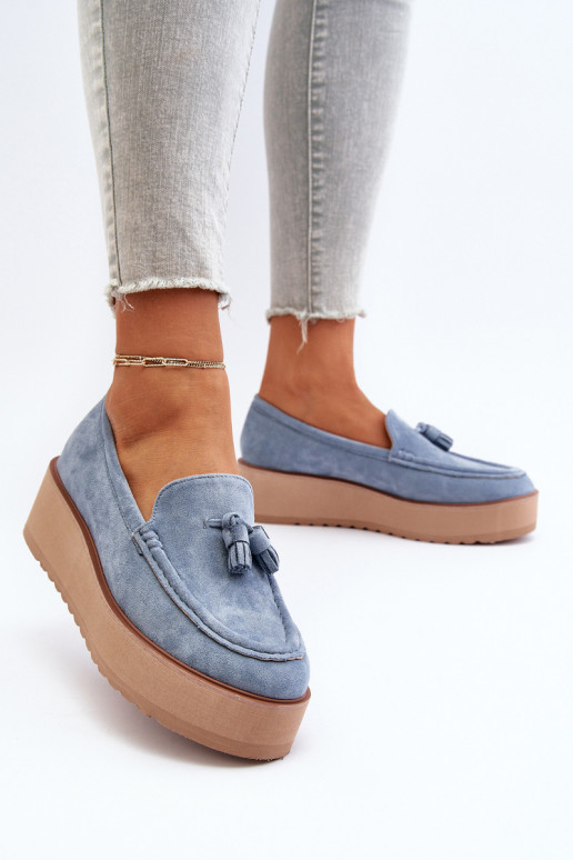 Mocassins plateforme femme avec des franges couleur bleue Mialani
