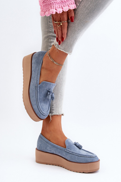 Mocassins plateforme femme avec des franges couleur bleue Mialani