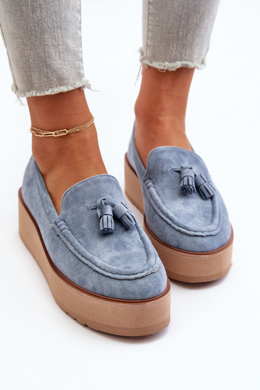 Mocassins plateforme femme avec des franges couleur bleue Mialani