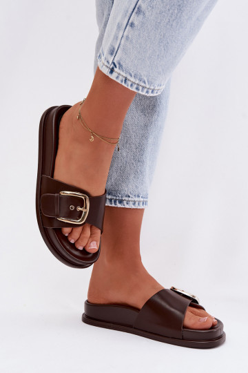 Damespantoffels met gouden gespen CzekoladoIne Rosivana