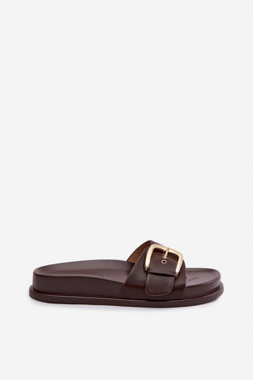 Damespantoffels met gouden gespen CzekoladoIne Rosivana