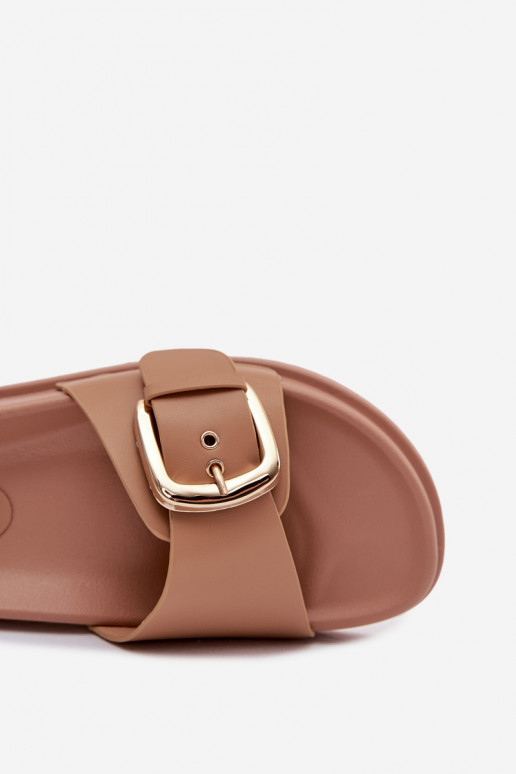 Damenhausschuhe mit goldenen Schnallen Beige Rosivana