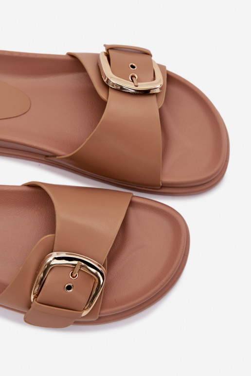 Pantoufles pour femmes avec boucles dorées beige Rosivana