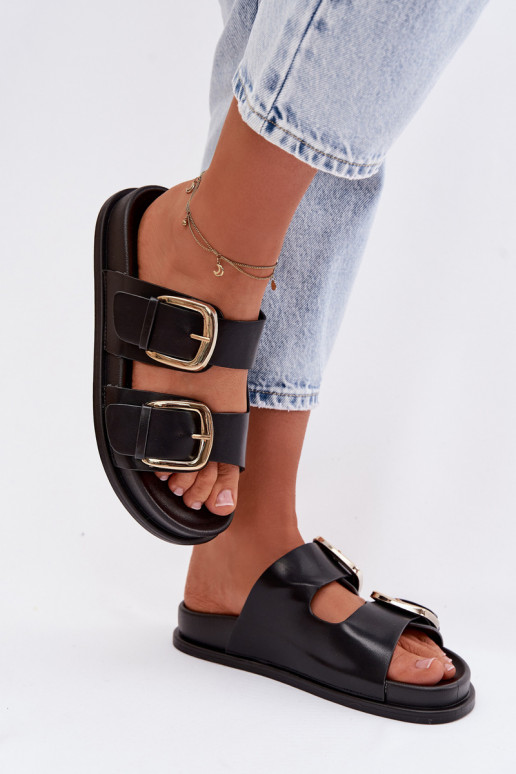 Damespantoffels Eko Leer Ze gouden kleurmi met gespenmi zInart Tervessa