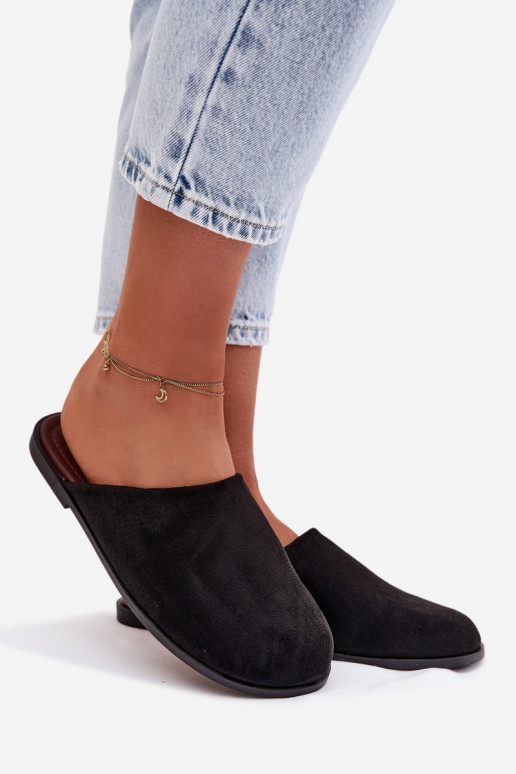Chaussons Appartement pour femmesen daim écologiqueu couleur noire Veronelle