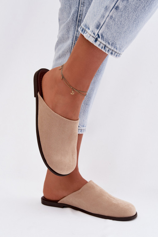 Slippers Dames platvan eco-suèdeu beige Veronelle