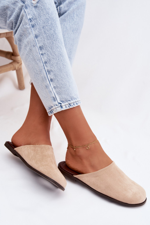 Slippers Dames platvan eco-suèdeu beige Veronelle
