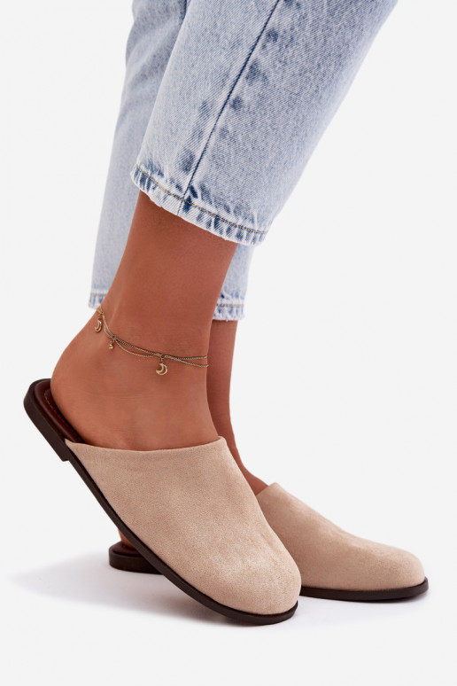 Slippers Dames platvan eco-suèdeu beige Veronelle