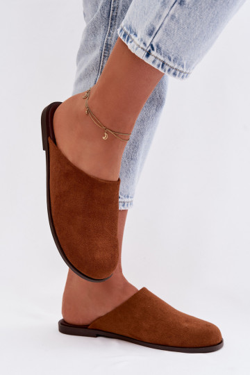 Slippers Dames platvan eco-suèdeu bruine kleur Veronelle