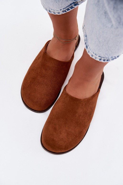 Slippers Dames platvan eco-suèdeu bruine kleur Veronelle
