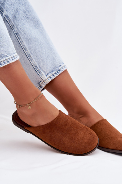 Slippers Dames platvan eco-suèdeu bruine kleur Veronelle