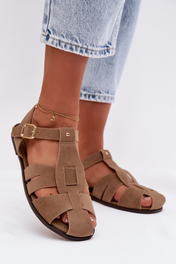 Sandales romaines femme à semelle plate couleur chaki « Belanessa » 2