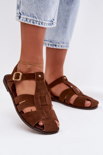 Dames gladiatorsandalen plat in bruin „Belanessa" 2