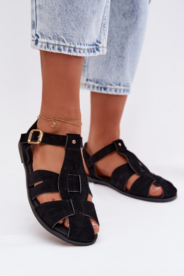 Sandales romaines femme à semelle plate couleur noire « Belanessa »