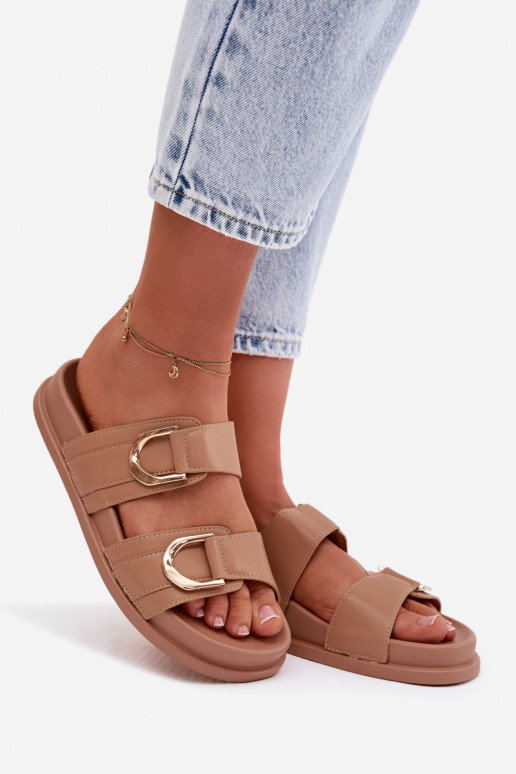 Eko Leren pantoffels Dames Met Strepen beige Rosinessa