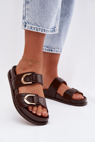 Chaussons femme en simili cuir avec lanières couleur chocolat « Rosinessa » 2