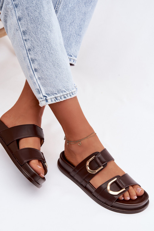 Eko Leren pantoffels Dames Met Strepen CzekoladoIne Rosinessa