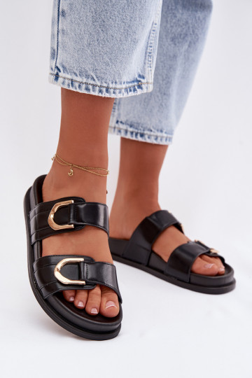 Kunstlederen slippers voor dames met bandjes in zwarte kleur Rosinessa 2