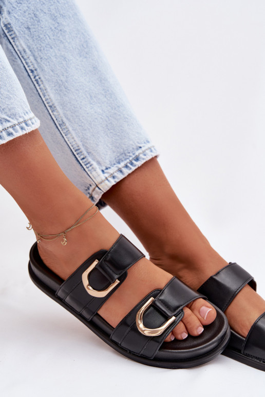 Eko Pantoufles en cuir Féminin avec des bandes couleur noire Rosinessa