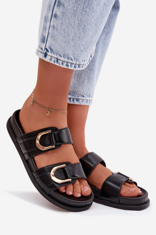 Eko Pantoufles en cuir Féminin avec des bandes couleur noire Rosinessa