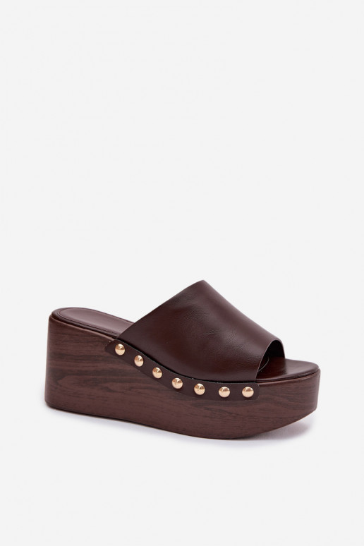 Damespantoffels Op de INig en platform Ze gouden kleurmi Studs CzekoladoIne Farinelle