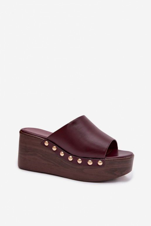 Damespantoffels Op de INig en platform Ze gouden kleurmi Studs bordeaux Farinelle