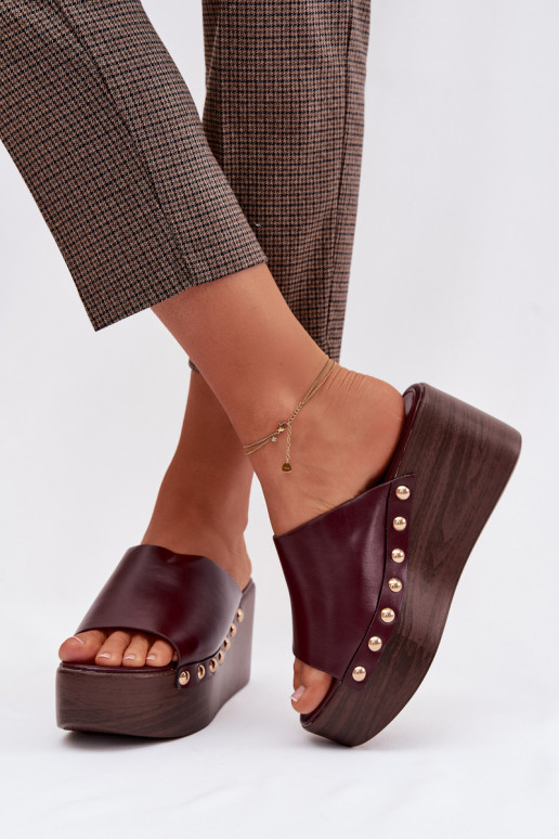 Damespantoffels Op de INig en platform Ze gouden kleurmi Studs bordeaux Farinelle