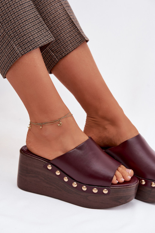 Damespantoffels Op de INig en platform Ze gouden kleurmi Studs bordeaux Farinelle