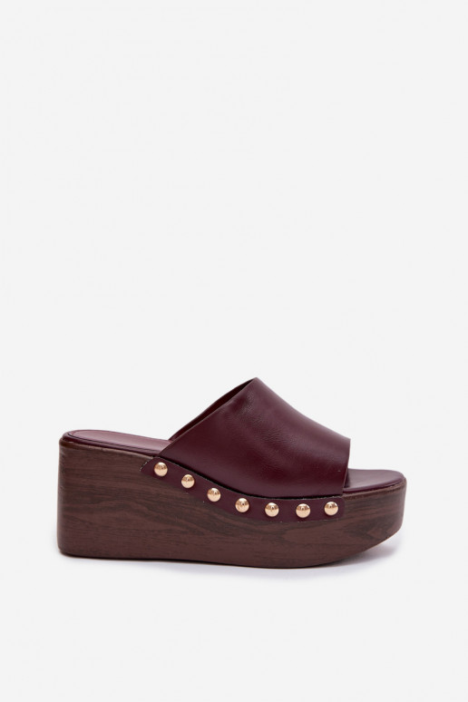 Damespantoffels Op de INig en platform Ze gouden kleurmi Studs bordeaux Farinelle
