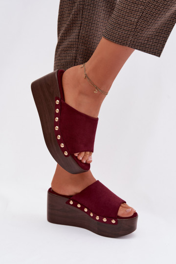 Damespantoffels Op de INig Ze gouden kleurmi Studs van eco-suèdeoIne bordeaux Helivina