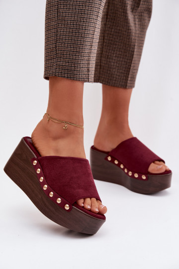 Pantoufles pour femmes Sur un coin Ze couleur doréemi Goujons en daim écologiqueoÀe Bourgogne Helivina 2