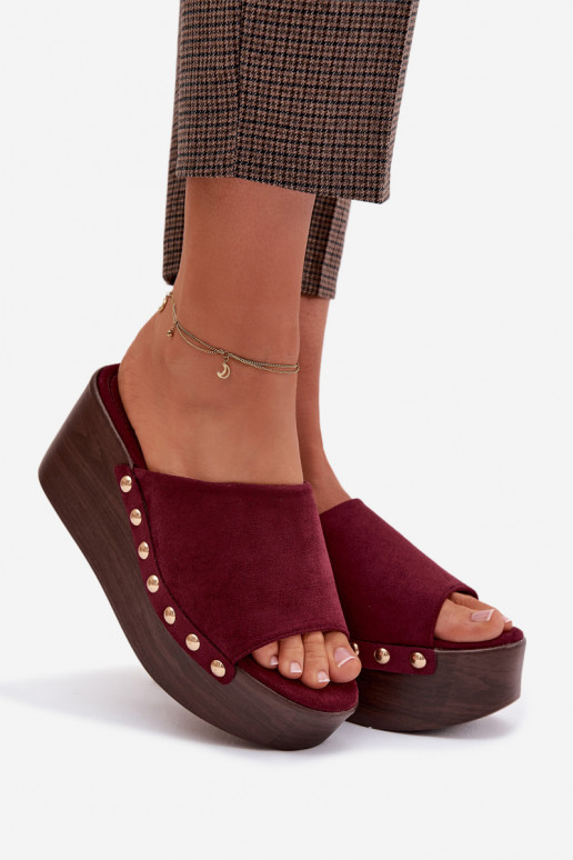 Damespantoffels Op de INig Ze gouden kleurmi Studs van eco-suèdeoIne bordeaux Helivina