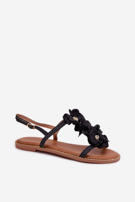 Flache Sandalen für Damen Mit Dekorationeni mit floralen Motivenkami schZuarze Farbe Noemia