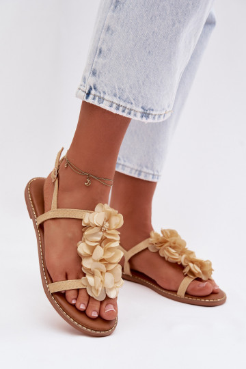 Flache Sandalen für Damen Mit Dekorationeni mit floralen Motivenkami goldene Farbe Noemia 2