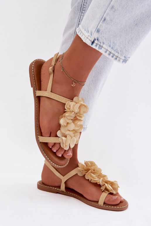 Sandalen voor dames Met sierlijki met bloemmotievenkami gouden kleur Noemia