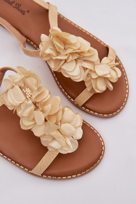 Flache Sandalen für Damen Mit Dekorationeni mit floralen Motivenkami goldene Farbe Noemia