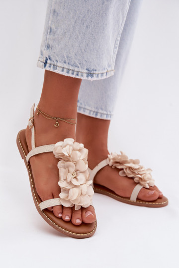 Flache Sandalen für Damen Mit Dekorationeni mit floralen Motivenkami elfenbeinfarbe Noemia 2
