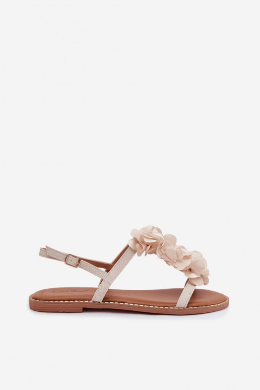 Sandales plates pour femmes Avec des décorationsi avec des motifs florauxkami couleur ivoire Noemia