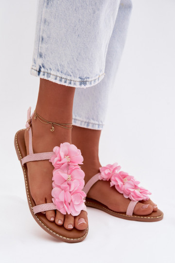 Platte sandalen voor dames met decoratieve bloemenmotieven in roze kleur Noemia 2